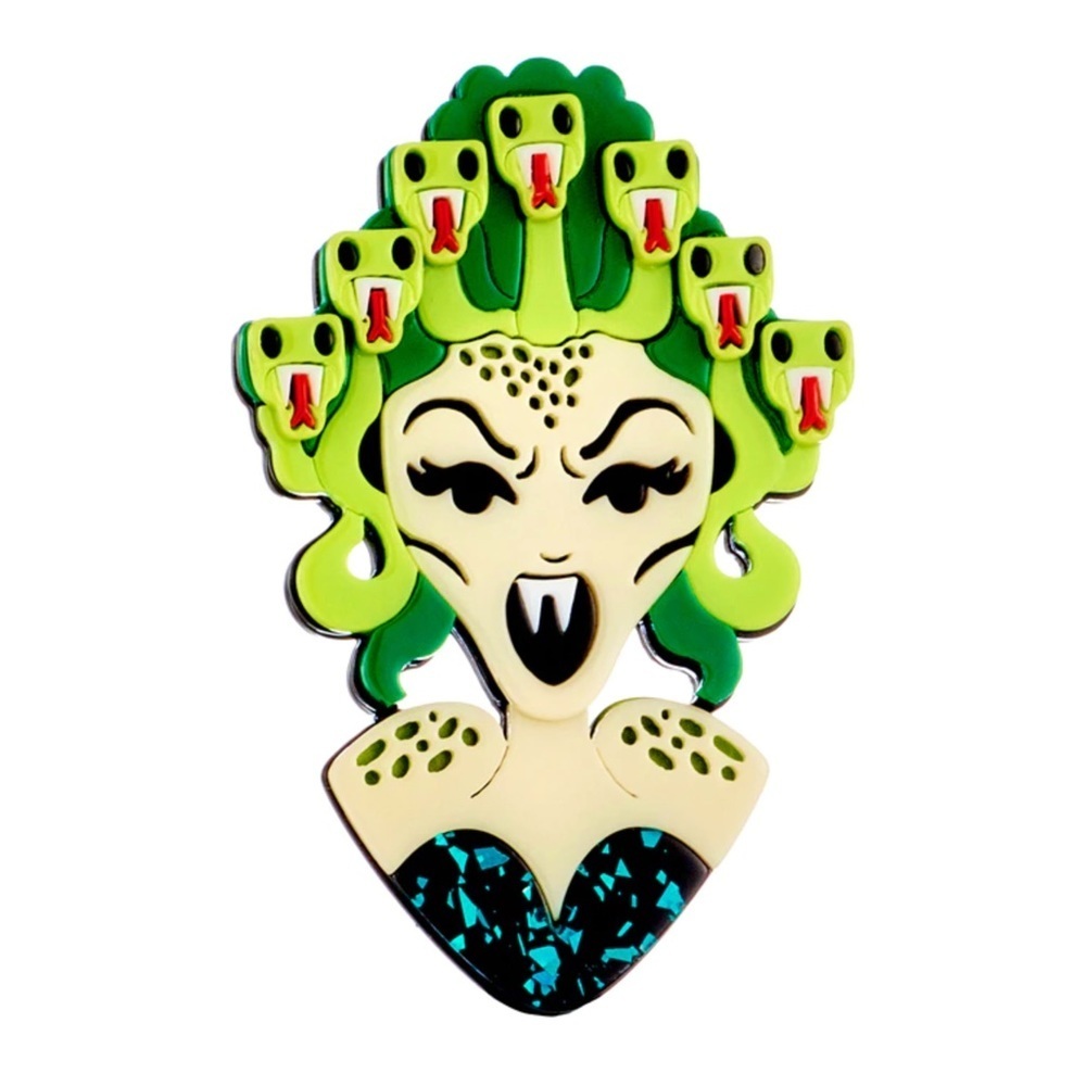 Super cool laser cut acrylic Medusa babe pin brooch Kawaii